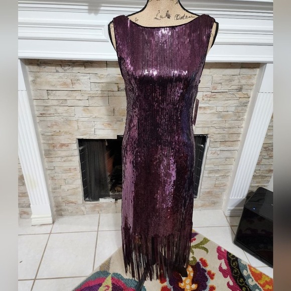 Nanette Lepore Funkytown Sequin Fringe Slip Dress purple size 10 new!! - Picture 2 of 8
